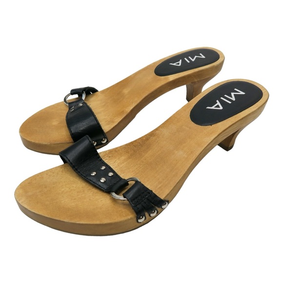 Vintage 90s MIA Wooden Heel Sandals - Picture 1 of 11